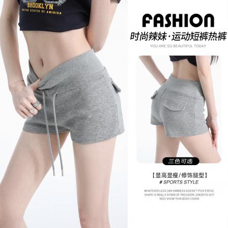 BY13248# 灰色休闲裤女夏季新款显瘦a字裤直筒短裤辣妹包臀热裤女 服裝批發女裝批發服飾貨源