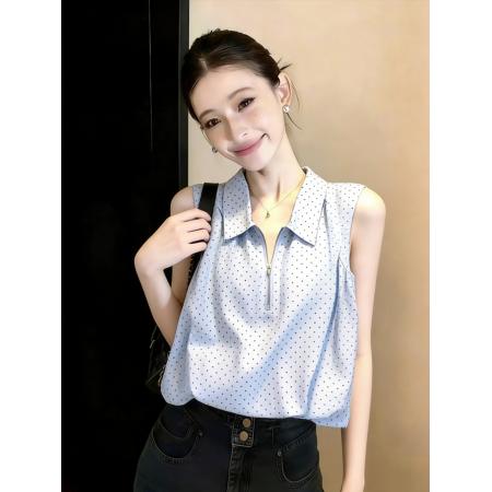 BY13250# 法式小翻领无袖衬衫女夏季新款韩版设计感宽松显瘦百搭上衣 服裝批發女裝批發服飾貨源