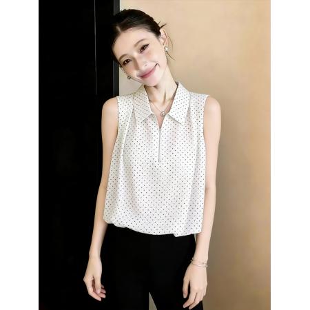 BY13250# 法式小翻领无袖衬衫女夏季新款韩版设计感宽松显瘦百搭上衣 服裝批發女裝批發服飾貨源