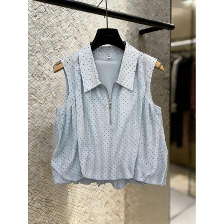 BY13250# 法式小翻领无袖衬衫女夏季新款韩版设计感宽松显瘦百搭上衣 服裝批發女裝批發服飾貨源