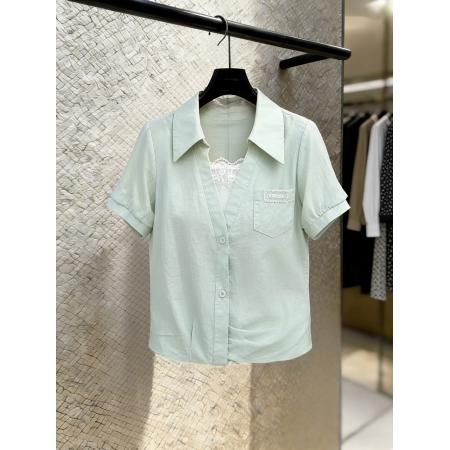 BY13251# 极简轻熟风短袖衬衫女夏季新款设计感薄款百搭翻领质感上衣 服裝批發女裝批發服飾貨源