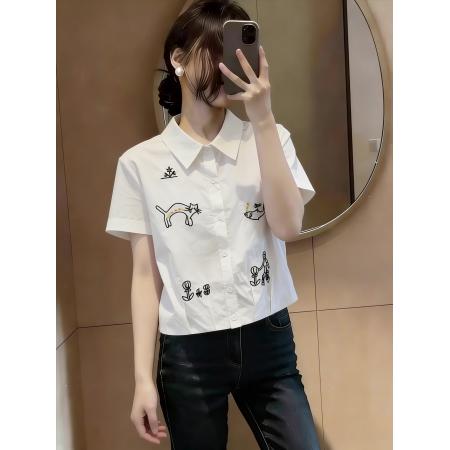 BY13252# 夏季新款时尚休闲短袖衬衫女设计感小众印花宽松显瘦百搭上衣 服裝批發女裝批發服飾貨源