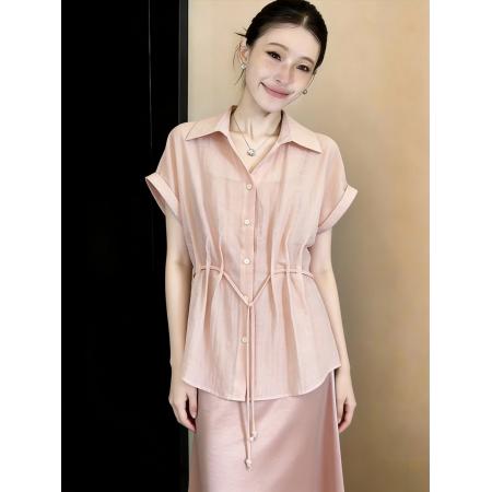 BY13254# 夏季法式薄款天丝系带收腰防晒衬衫缎面吊带连衣裙两件套 服裝批發女裝批發服飾貨源