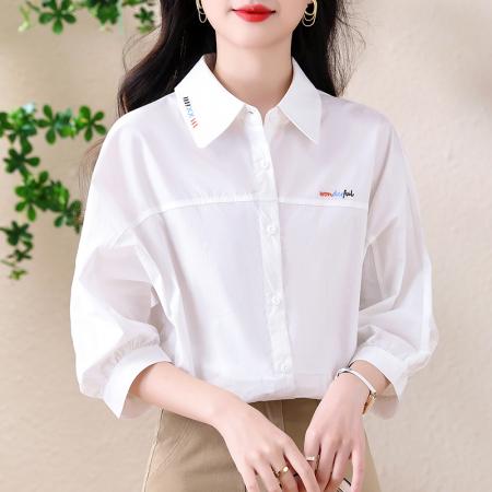 BY13266# 法式通勤白衬衫女春夏款七分袖宽松衬衣 服裝批發女裝批發服飾貨源