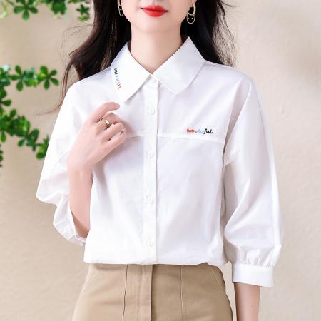 BY13266# 法式通勤白衬衫女春夏款七分袖宽松衬衣 服裝批發女裝批發服飾貨源