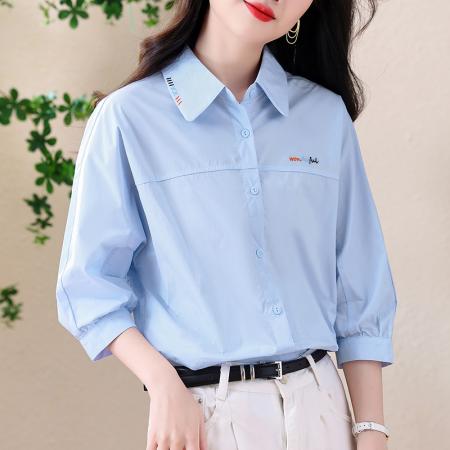 BY13266# 法式通勤白衬衫女春夏款七分袖宽松衬衣 服裝批發女裝批發服飾貨源