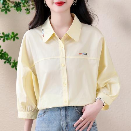 BY13266# 法式通勤白衬衫女春夏款七分袖宽松衬衣 服裝批發女裝批發服飾貨源