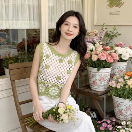 BY13274# 针织镂空背心女夏无袖外穿短款辣妹穿搭美背独特别致小上衣 服裝批發女裝批發服飾貨源