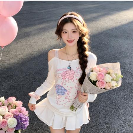 BY13277# 春夏复古刺绣小猫斜肩罩衫女夏设计感宽松防晒薄上衣 服裝批發女裝批發服飾貨源