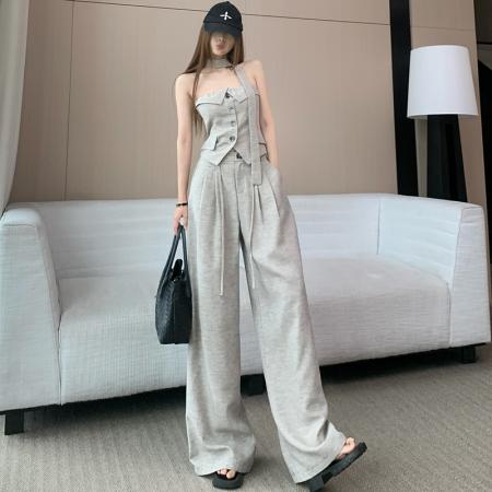 BY13282# 纯欲风性感辣妹抹胸上衣阔腿裤绝美巨好看的套装女春季新款两件套 服裝批發女裝批發服飾貨源