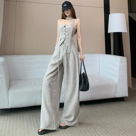 BY13282# 纯欲风性感辣妹抹胸上衣阔腿裤绝美巨好看的套装女春季新款两件套 服裝批發女裝批發服飾貨源