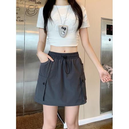 BY13303# 立体腰工装半身裙女夏季高腰a字阔腿显瘦美式速干短裙裤 服裝批發女裝批發服飾貨源