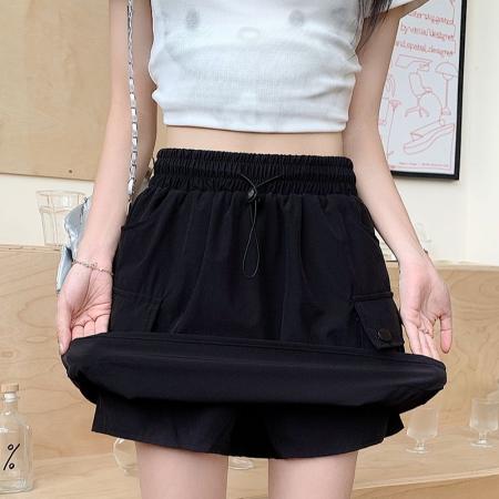 BY13303# 立体腰工装半身裙女夏季高腰a字阔腿显瘦美式速干短裙裤 服裝批發女裝批發服飾貨源