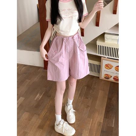 BY13306# 工装短裤女薄款高腰休闲阔腿运动美式五分裤 服裝批發女裝批發服飾貨源