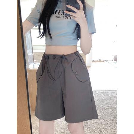 BY13306# 工装短裤女薄款高腰休闲阔腿运动美式五分裤 服裝批發女裝批發服飾貨源