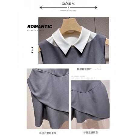 BY13321# 连衣裙新款今年流行爆款甜美撞色可拆衬衫领收腰显瘦背心裙子 服裝批發女裝批發服飾貨源