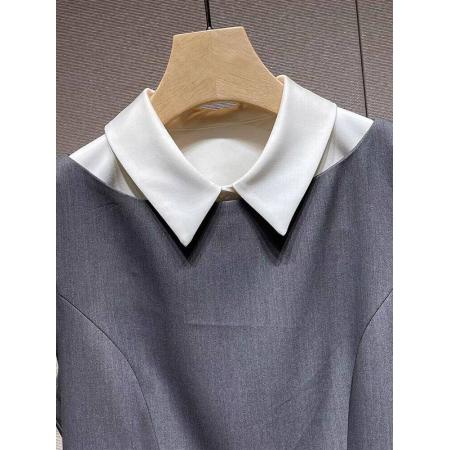 BY13321# 连衣裙新款今年流行爆款甜美撞色可拆衬衫领收腰显瘦背心裙子 服裝批發女裝批發服飾貨源