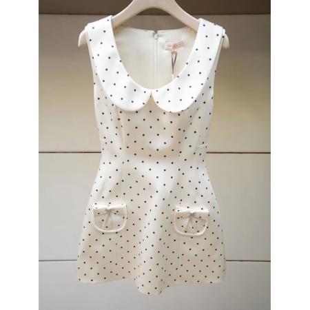 BY13323# 夏季新款精致风白色娃娃领浪漫波卡尔波点法式优雅收腰连衣裙 服裝批發女裝批發服飾貨源