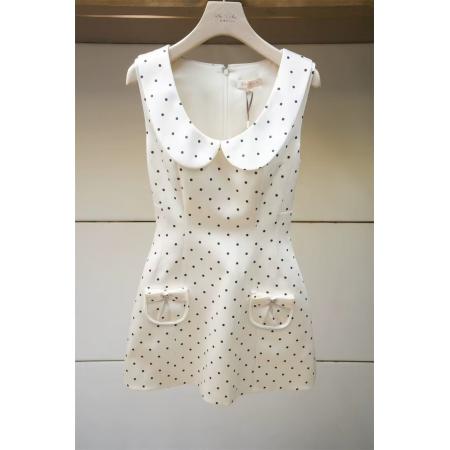 BY13323# 夏季新款精致风白色娃娃领浪漫波卡尔波点法式优雅收腰连衣裙 服裝批發女裝批發服飾貨源