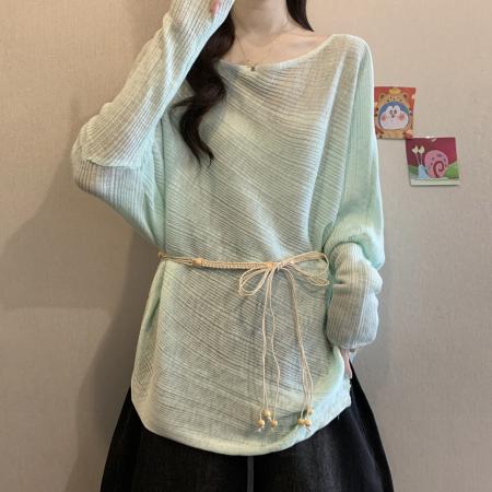 BY13324# 纯色薄款针织衫女新款春夏大码胖mm收腰不规则防晒空调衫上衣 服裝批發女裝批發服飾貨源