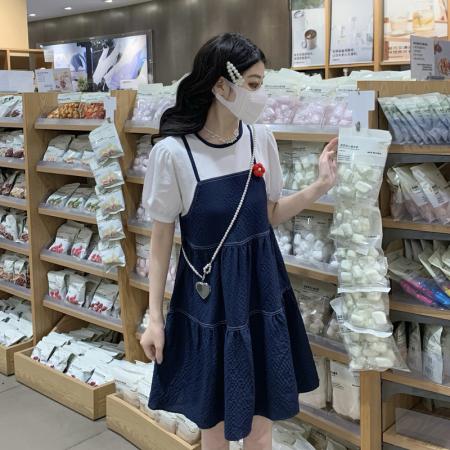 BY13334# 泡泡袖连衣裙假两件夏季轻薄立体花裙子 服裝批發女裝批發服飾貨源