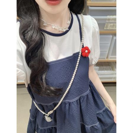 BY13334# 泡泡袖连衣裙假两件夏季轻薄立体花裙子 服裝批發女裝批發服飾貨源