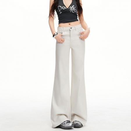 BY13336# 白灰色高腰韩系风弹力牛仔裤女春夏新腿柔软垂感喇叭裤 服裝批發女裝批發服飾貨源