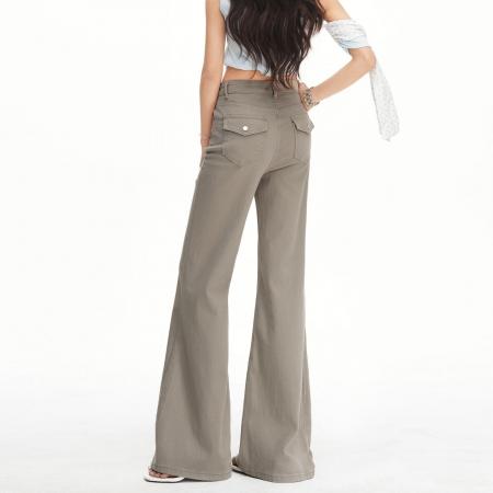 BY13336# 白灰色高腰韩系风弹力牛仔裤女春夏新腿柔软垂感喇叭裤 服裝批發女裝批發服飾貨源