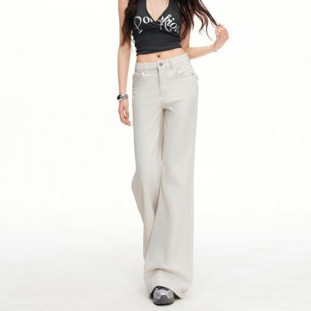 BY13336# 白灰色高腰韩系风弹力牛仔裤女春夏新腿柔软垂感喇叭裤 服裝批發女裝批發服飾貨源