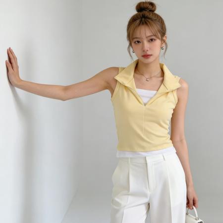 BY13338# 拼接假两件撞色无袖背心女夏季新款洋气外穿显瘦百搭小衫上衣 服裝批發女裝批發服飾貨源