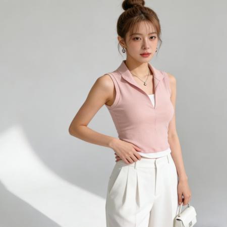 BY13338# 拼接假两件撞色无袖背心女夏季新款洋气外穿显瘦百搭小衫上衣 服裝批發女裝批發服飾貨源