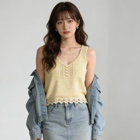 BY13339# 韩系温柔风彩点针织吊带背心春夏新款宽松显瘦花边下摆内搭外 服裝批發女裝批發服飾貨源