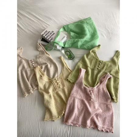 BY13339# 韩系温柔风彩点针织吊带背心春夏新款宽松显瘦花边下摆内搭外 服裝批發女裝批發服飾貨源