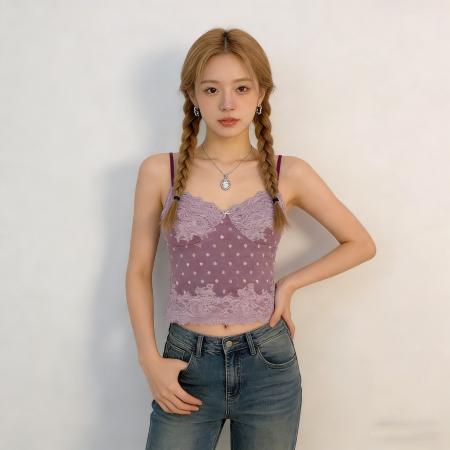 BY13340# 早春新款双层蕾丝美背吊带背心烂漫纯欲辣妹修身打底衣 服裝批發女裝批發服飾貨源