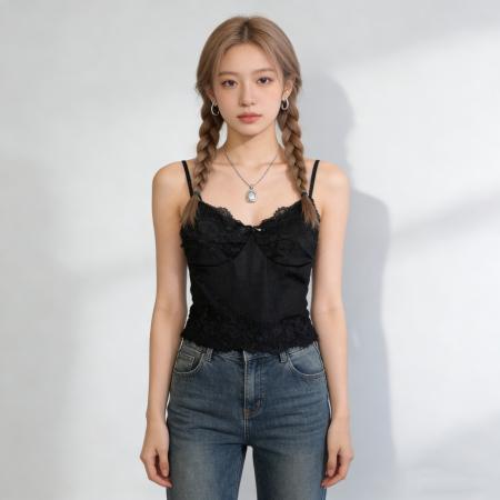 BY13340# 早春新款双层蕾丝美背吊带背心烂漫纯欲辣妹修身打底衣 服裝批發女裝批發服飾貨源