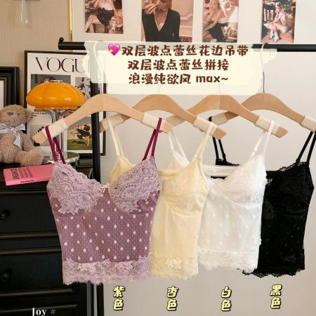 BY13340# 早春新款双层蕾丝美背吊带背心烂漫纯欲辣妹修身打底衣 服裝批發女裝批發服飾貨源