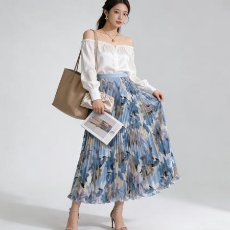 BY13342# 春夏高腰碎花长裙垂坠感显瘦A字裙温柔风气质中长款女裙多色可选 服裝批發女裝批發服飾貨源