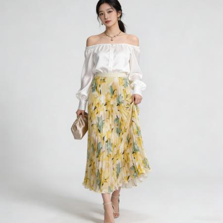 BY13342# 春夏高腰碎花长裙垂坠感显瘦A字裙温柔风气质中长款女裙多色可选 服裝批發女裝批發服飾貨源