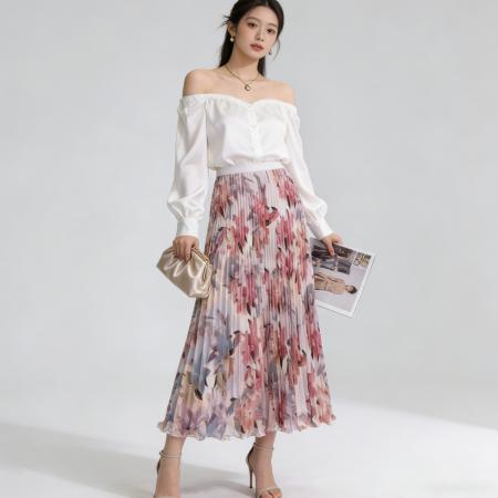 BY13342# 春夏高腰碎花长裙垂坠感显瘦A字裙温柔风气质中长款女裙多色可选 服裝批發女裝批發服飾貨源