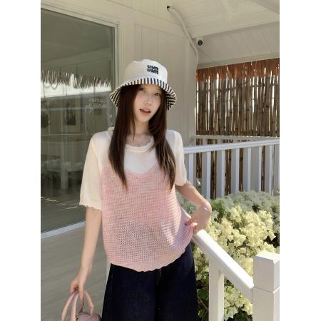 BY13344# 夏季新款胖mm大码女小香风镂空撞色短袖针织衫设计感上衣 服裝批發女裝批發服飾貨源