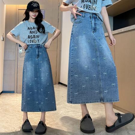 BY13353# 牛仔裙直筒半身裙休闲宽松遮肉显瘦百搭韩版大码女装230斤 服裝批發女裝批發服飾貨源