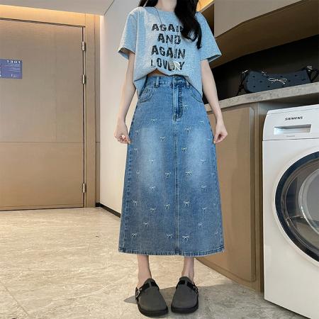 BY13353# 牛仔裙直筒半身裙休闲宽松遮肉显瘦百搭韩版大码女装230斤 服裝批發女裝批發服飾貨源