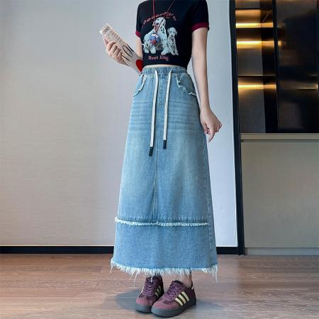 BY13354# 牛仔裙半身裙休闲宽松紧高腰遮肉显瘦百搭韩版大码女装230斤 服裝批發女裝批發服飾貨源
