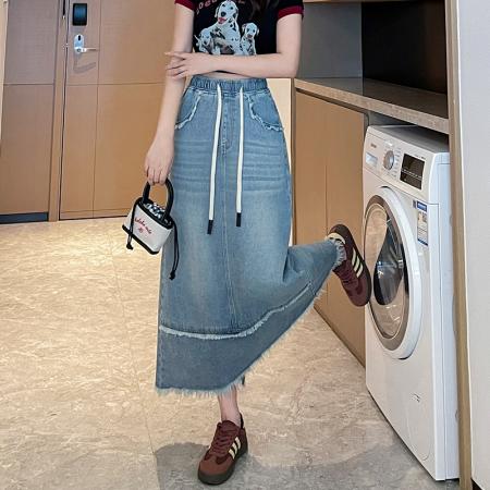 BY13354# 牛仔裙半身裙休闲宽松紧高腰遮肉显瘦百搭韩版大码女装230斤 服裝批發女裝批發服飾貨源