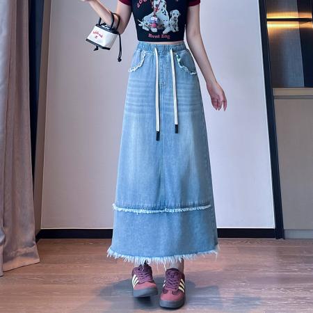 BY13354# 牛仔裙半身裙休闲宽松紧高腰遮肉显瘦百搭韩版大码女装230斤 服裝批發女裝批發服飾貨源