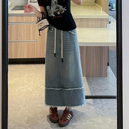 BY13354# 牛仔裙半身裙休闲宽松紧高腰遮肉显瘦百搭韩版大码女装230斤 服裝批發女裝批發服飾貨源