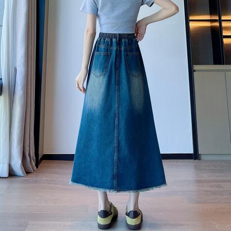 BY13355# A字牛仔裙半身裙休闲宽松紧高腰遮肉显瘦韩版大码女装230斤 服裝批發女裝批發服飾貨源