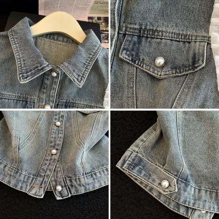 BY13357# 设计感重工钉珠蕾丝拼接牛仔马甲女春夏宽松复古无袖坎肩外套 服裝批發女裝批發服飾貨源