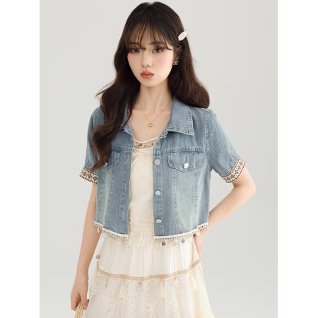 BY13367# 短袖牛仔外套女夏季薄款新款宽松复古小个子外搭短款上衣 服裝批發女裝批發服飾貨源