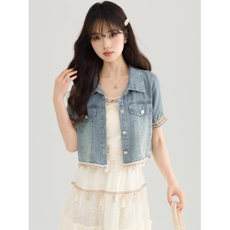 BY13367# 短袖牛仔外套女夏季薄款新款宽松复古小个子外搭短款上衣 服裝批發女裝批發服飾貨源
